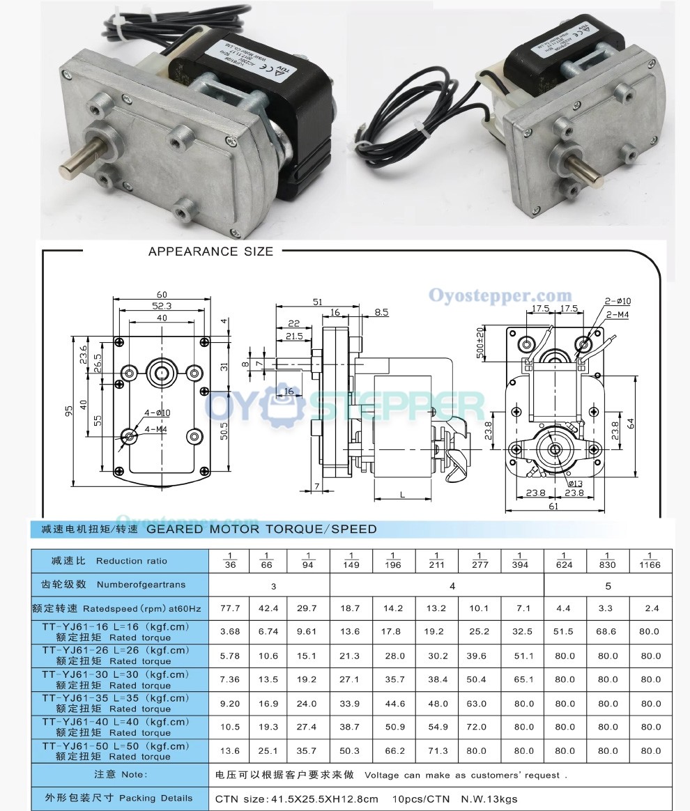 TT-YJ61 Shade Pole Motor Gearmotor Gear Motor GearBox Permanent Magnet Speed Reducer